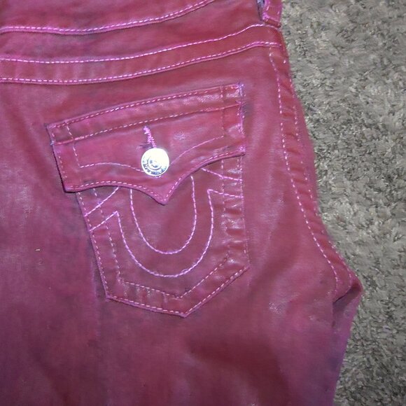 True Religion Women’s Size 28 Skinny Burgundy Super T Flap Pocket Jeans Y2K Vibe - Picture 3 of 5